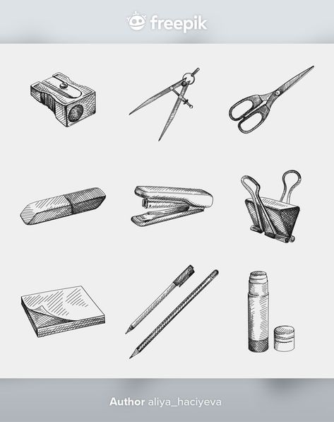 How To Draw Objects, Objects Sketching, Stationary Sketch, Sharpener Sketch, Object Sketches, Objects Sketch, Clip Drawing, School Sketches, Eraser Drawing