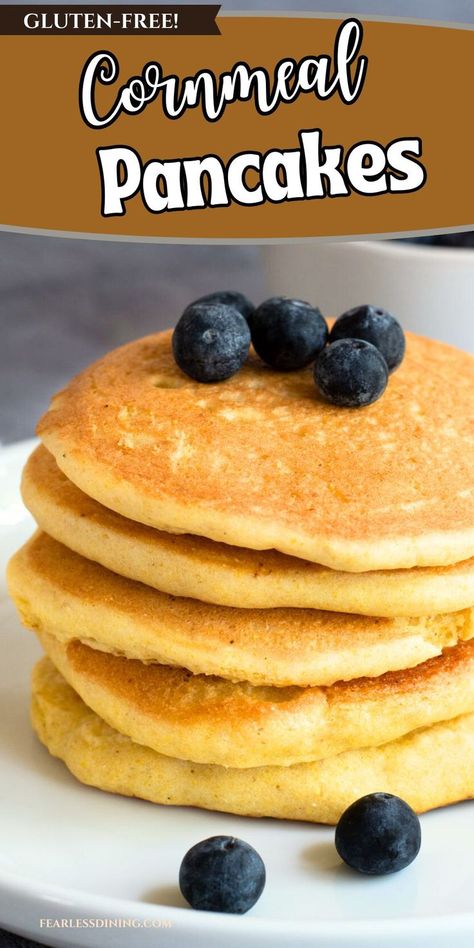 These homemade gluten free cornmeal pancakes turn out fluffy and delicious. They are full of fall flavors. These pancakes are perfect for breakfast or brunch. The gluten free pancakes freeze well so you have them on hand for busy weekday mornings. There is also a dairy-free version. Gluten Free Cornmeal Pancakes, Homemade Cornmeal, Fall Comfort Food Recipes, Cornmeal Pancakes, Freeze Pancakes, Easy Fall Recipes, Pancake Calories, Food Recipes For Dinner, Easy Autumn Recipes