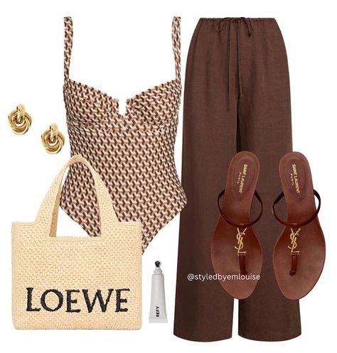 Emma Louise | Stylist | There’s just something about brown tones on holiday…👌🏼 this might be one of my fave swimwear pieces 🥥 Outfit details are linked on my… | Instagram Bora Bora Outfits Women, Brown Summer Outfits, One Piece Swimsuit Outfit, Summer Outfits Polyvore, Color Combos Outfit, Classic Style Outfits, Diy Clothes Design, Swimsuits Outfits, Cruise Outfits