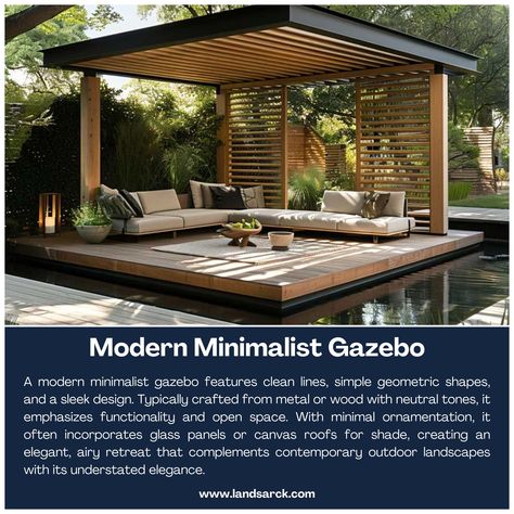 A gazebo is a freestanding outdoor structure, often featuring an open design with a roof, providing shade and shelter. Typically found in gardens or parks, it enhances outdoor spaces for relaxation or social gatherings. Gazebos come in various styles, from modern minimalist to rustic farmhouse, and can be adorned with furniture, plants, or lighting to create inviting atmospheres. . . #gazebo #pergola #patio #gazebokayu #patiogarden #patiodecor #coveredpatio arden #backyard #landscaping #gazeb... Outdoor Structure, Gazebo Pergola, Pergola Patio, Contemporary Outdoor, Garden Structures, Open Design, Outdoor Landscaping, Covered Patio, Open Space