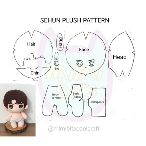 Diy Anime Plushies, Diy Plush Pattern, Sewing Patterns For Plushies, Sewing Doll Pattern, Plushie Doll Pattern, Sitting Plush Pattern, How To Sew Plushies, Plush Doll Pattern Free, Kpop Plush Dolls Pattern