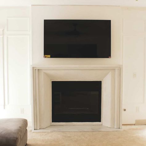 Faux Cast Stone Fireplace, Diy Stone Fireplace Surround, Fireplace Surround Diy, Diy Stone Fireplace, Cast Stone Fireplace Surround, Faux Stone Fireplaces, Rotating Tv, Diy Fireplace Mantle, Wood Fireplace Surrounds