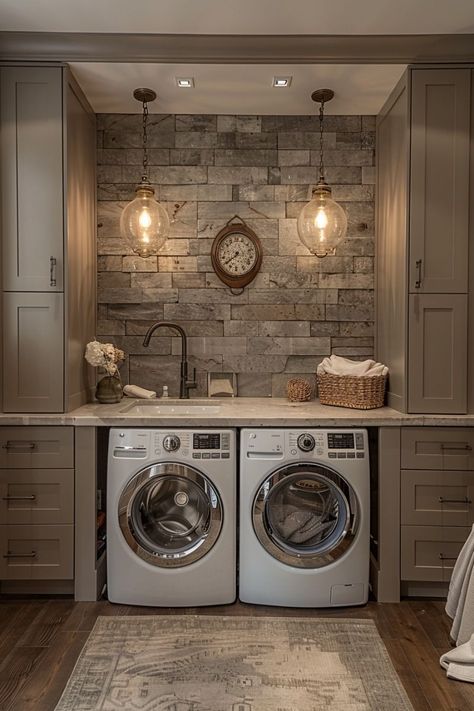 Laundry Room Interior Design Ideas, Laundry Room Ideas With Dark Appliances, Laundry Room Ideas French Country, Farmhouse Modern Laundry Room, Farm Style Laundry Room Ideas, Modern Rustic Laundry Room, Laundry Room With Bathroom, Laundry Room Design Layout, Sage Laundry Room