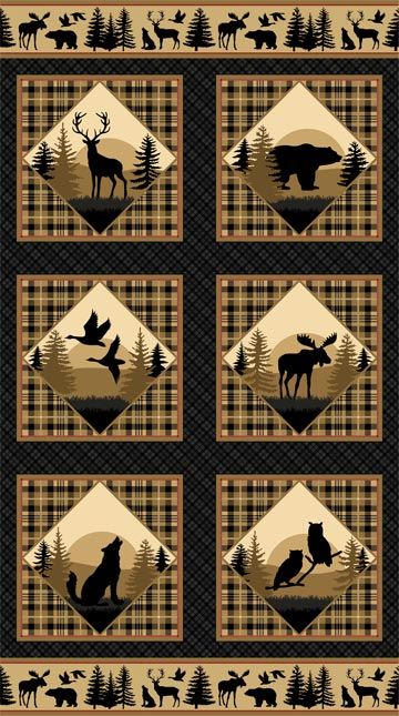 Northcott Panel Quilts, Alaska Quilts, Alaska Quilt, Masculine Quilts, Canadian Quilts, Tan Flannel, Moose Pictures, Wildlife Quilts, Bear Paw Quilt