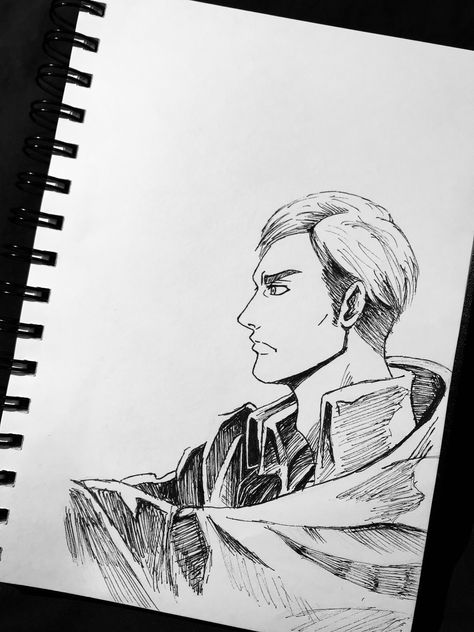 Erwin Smith Drawing Sketch, Erwin Smith Sketch, Erwin Sketch, Levi Aot, Attack On Titan Tattoo, Tattoos With Kids Names, Manga Tattoo, Erwin Smith, Kitty Drawing