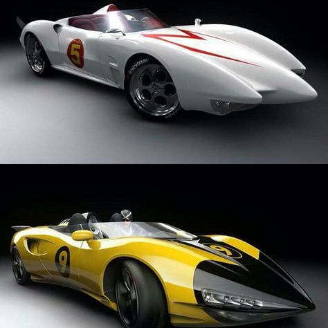 Speed Racer's and Racer X's cars! Speed Racer Cartoon, Speed Racer Car, Tv Cars, Speed Racer, Custom Muscle Cars, Concept Car Design, Cars Movie, Futuristic Cars, Unique Cars