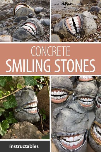 Concrete Smiling Stones, Halloween Cement Decorations, Creepy Garden Decor, Big Outdoor Halloween Decorations, Exterior House Halloween Decorations, Creepy Plants Halloween Diy, Creepy Halloween Decorations Outdoor, Halloween Walk Through Ideas, Creepy Outdoor Halloween Decorations