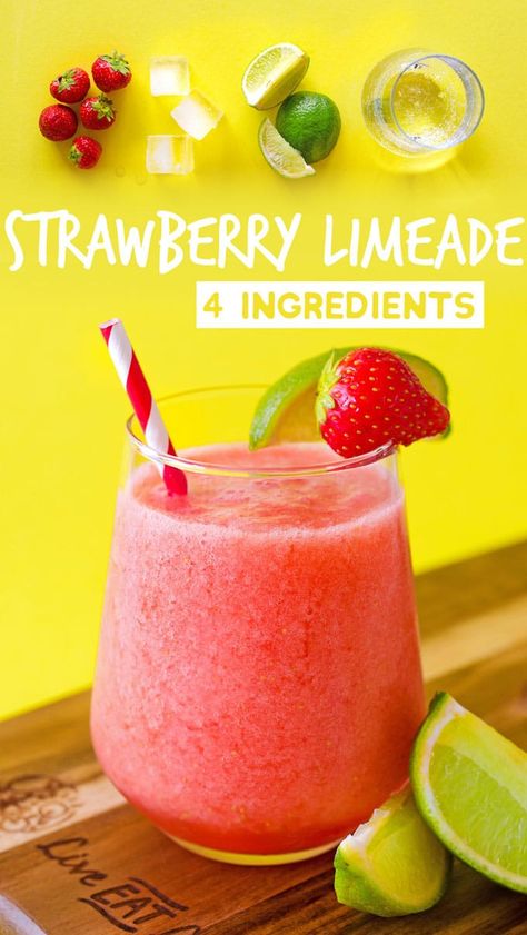 This healthy Strawberry Limeade recipe has just 4 ingredients and can be whipped up in minutes for a frosty drink that can be enjoyed year round! Limeade Slush Recipe, Strawberry Limeade Recipe, Diet Sprite, Strawberry Limeade, Limeade Recipe, Slush Recipes, Slushie Recipe, Wine Slushie, Smoothie Recipes Strawberry