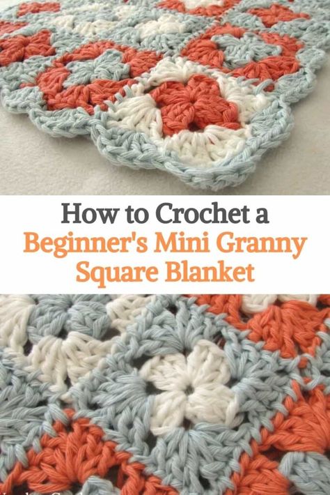 How to Crochet a Beginner's Mini Granny Square Blanket Crocheting Granny Squares For Beginners, Easy Two Color Granny Square, Easy Crochet Blanket Squares, Easy Crochet Square Blanket, Cute Easy Granny Square, Crochet Squares Beginner, Granny Square Directions, Granny Square Blanket Size Chart, Learn To Crochet Granny Squares