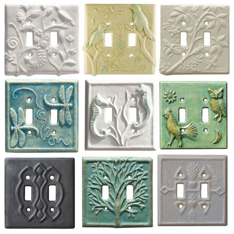 ceramic light switch covers, unique, decorative, unusual - HONEYBEE CERAMICS Unique Lightswitch Cover, Unique Switch Plate Covers, Switch Plates Covers, Ceramic Switch Plate Covers, Diy Lightswitch Cover, Unique Light Switch Covers, Ceramic Light Switch Plate, Light Switch Ideas, Modern Hippie Decor