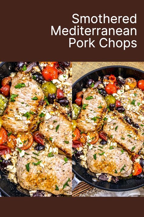 Pork Chops With Pesto, Medditeranean Pork Chops, Pork Chops Mediterranean Diet, Pork Chops With Feta Cheese, Mediterranean Recipes With Pork, Mediterranean Pork Chops Recipes, Pork Chop Recipes Mediterranean, Greek Style Pork Chops, Quinoa And Pork Chops Recipes