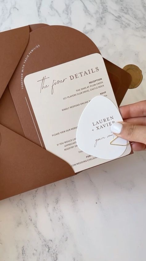 Brown Card Design, Cricut Wedding Invite, Stacked Wedding Invitations, Minimalist Wedding Invitation Modern, Brown Invitation, Butterfly Wedding Dress, Cricut Invitations, Arch Wedding Invitation, Wedding Brown