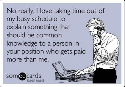 No really, I love taking time out of my busy schedule to explain something that should be common knowledge to a person in your position who gets paid more than me. Work Sarcasm, Hr Humor, Lab Humor, Workplace Humor, Common Knowledge, Office Humor, Busy Schedule, Work Memes, Memes Humor