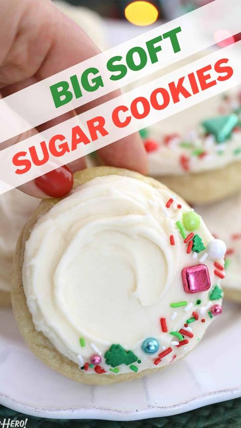 Big Soft Sugar Cookies Sour Cream, Big Soft Sugar Cookie Recipe, Butter Cream Sugar Cookie Frosting, 2024 Sugar Cookies, Big Soft Sugar Cookies, Big Sugar Cookies, Jumbo Sugar Cookies, Thick Soft Sugar Cookies, Super Soft Sugar Cookies