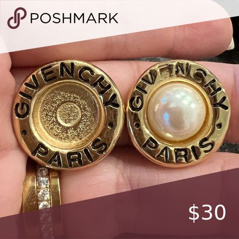 Vintage Givenchy gold pearl clip on earrings Photos Logo, Givenchy Jewelry, Vintage Givenchy, Luxury Earrings, Gold Pearl, Closet Vintage, Clip On, Clip On Earrings, Givenchy