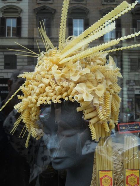 Cafe Window Display, Pasta Shop, Cafe Window, Crazy Hat Day, Mannequin Art, Store Window Displays, Hat Day, Crazy Hats, Store Window