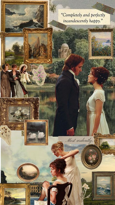 Pride And Prejudice Collage, Regency Era Aesthetic, Green Academia Aesthetic, Paper Journaling, Incandescently Happy, Pride And Prejudice 2005, Jane Austen Novels, Wallpaper Beautiful, Classic Romance