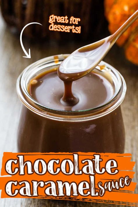 This easy to make chocolate caramel sauce is perfect for drizzling on cakes, pies, brownies, ice cream, and even your cocktails! #caramelsauce #desserttopping Chocolate Caramel Sauce, Brownies Ice Cream, Coffee Sauce, Carmel Chocolate, Apple Punch, Caramel Drinks, Ice Cream Sauce, Spicy Chocolate, Funnel Cakes