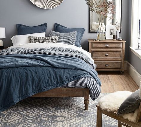 Paint Bedroom, Bedroom Blue, Bedroom Paint Colors, Gray Bedroom, Trendy Bedroom, Wood Bedroom, Bedroom Paint, Chic Bedroom, Blue Bedroom