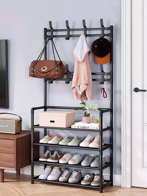 1pc Four-tier Simple Shoe Rack, Black Iron Pipe All-in-one Multi-functional Clothes Hanger, Storage Shoe Cabinet, Coat Rack, Suitable For Dormitory, Home EntranceI discovered amazing products on SHEIN.com, come check them out! Iron Shoe Rack, Small Closet Shoe Storage Metal, Apartment Entrance Door, Three Tier Shoe Rack, Shoe Rack Metal, Black Metal Shoe Rack, Clothes Hanger Storage, Apartment Entrance, Metal Shoe Rack