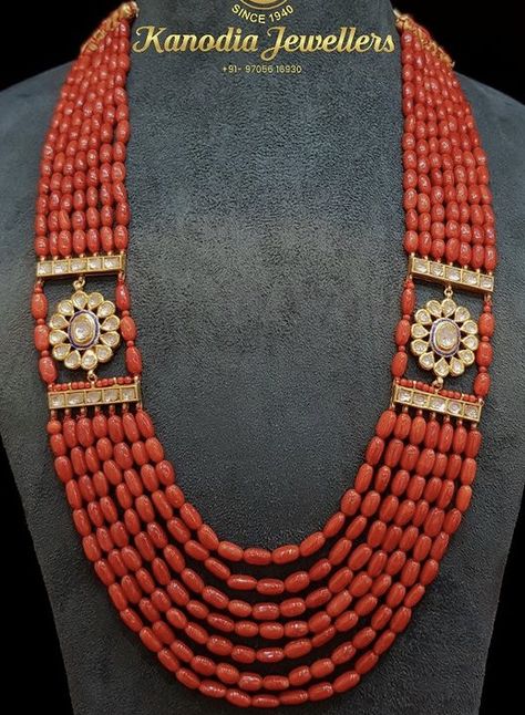 Beads Gold Jewellery Designs, Pagadala Mala, Coral Mala, Beads Haram, Gold Lockets, Flower Jewellery For Mehndi, Coral Jewellery, Coral Jewelry Set, 22 Carat Gold Jewellery