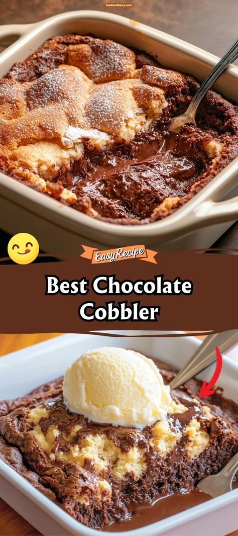 Chocolate Cobbler is a dream come true for chocolate lovers—a warm, gooey chocolate sauce underneath a layer of moist chocolate cake. This dessert is best enjoyed hot from the oven, perhaps with a scoop of ice cream melting into the rich, chocolaty depths. #ChocolateCobbler #ChocolateHeaven #DecadentDesserts Chocolate Yummy Dessert, Chocolate Cobbler With Box Cake, Best Cobbler Recipe, Chocolate Cobbler Recipe Pioneer Woman, Chocolate Cobbler Easy, Chocolate Desserts Easy Quick, Quick Chocolate Desserts, Chocolate Delight Recipe, Chocolate Cobbler Recipe