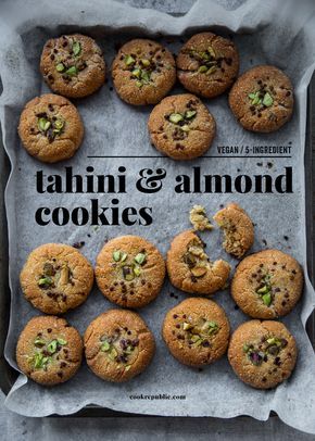 5-Ingredient Vegan Almond & Tahini Cookies/Cook Republic Glutenfree Cookies, Tahini Cookies, Cookies Healthy, Desserts Vegan, Gourmet Cookies, Almond Cookies, Vegan Dessert Recipes, Vegan Treats, 5 Ingredient