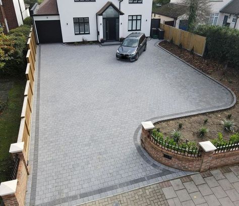 Driveway Garage Ideas, Modern Paved Driveway, Paving Driveway Ideas, Driveway Extension Parking, Double Driveway Ideas, Brick Driveway Ideas, House Driveway Ideas, Front Driveway Ideas Uk, Stunning Driveways