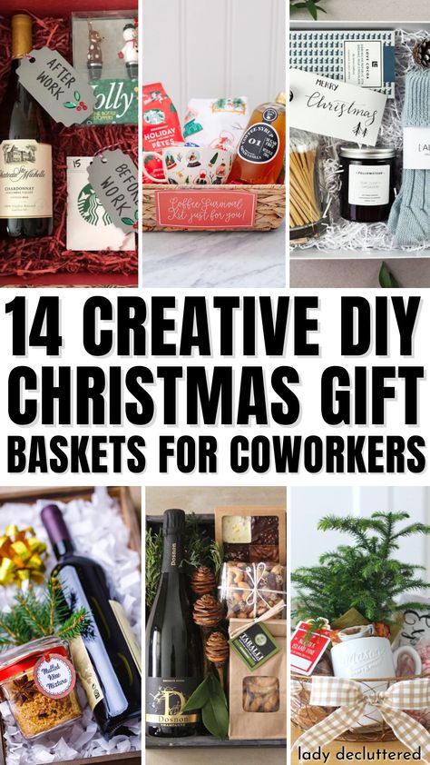 14 Creative DIY Christmas Gift Baskets for Coworkers Christmas Basket Gift Ideas Coworkers, Christmas Gift Baskets Coworker, Diy Gift Baskets For Coworkers, Work Gift Basket Ideas Christmas, Pickle Basket Gift, Work From Home Gift Basket, Christmas Gifts For Coworkers Offices, Best Christmas Gift For Coworkers, Gift Box Ideas For Coworkers