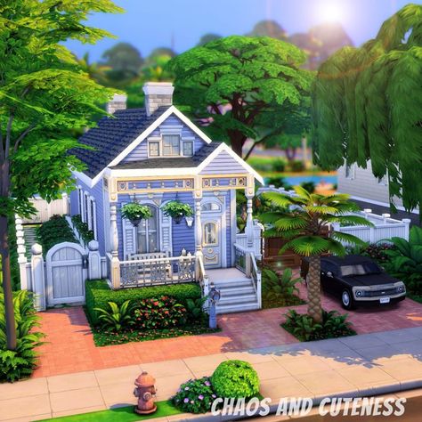 This tiny shotgun was built to represent the world of Willow Creek in episode eight of my "Every World as a Tiny Home" series. It features two bedrooms, one bathroom and an open-concept kitchen/living room. Outside, find a private backyard with a brick patio and pond. Click to check out the speed build. #thesims4 #sims4 #thesims #sims4build #sims4builds #thesims4build #thesims4builds #thesims4house #sims4house #sims4tinyhouse #tinyhome #tinyhouse #shotgunhome #shotgunhouse #chaosandcuteness Living Room Outside, Victorian Exterior, Sims Freeplay Houses, Brick Patio, Shotgun House, Private Backyard, Sims 4 House Plans, Sims 4 House Building, Sims House Plans