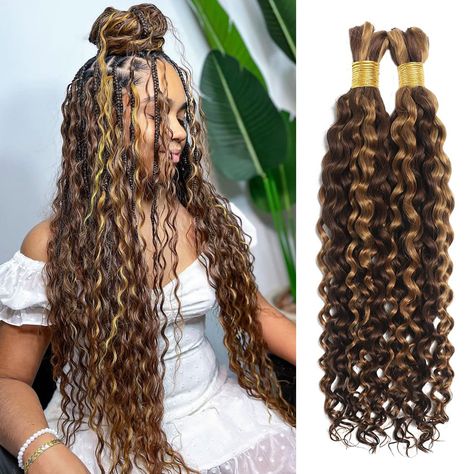 PRICES MAY VARY. 💖1.Hair Material: Water Wave Bulk human hair for bohemian knotless braids.100% real Brazilian hair, donated by young girls. Softer and more natural. Blends perfectly with your hair . Makes your hair look more real.prettier boho braids human hair. 💖2.Hair Advantage：We have 100 years of factory manufacturing technology, extensive manufacturing experience, and high quality hair quality,trustworthy. Micro Braiding Human Hair.full, non-shedding, odorless, and can be changed into an Hair Braids With Color Extensions, Box Braids With Human Hair Ends, Braids Sew In, 613/27 Braids, Ombre Boho Braids, 4/27/30 Braids, Bohemian Crochet Braids, Human Hair Braiding Hair, Human Hair Braids