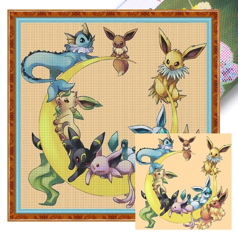 Evolution Form Of Pokémon Eevee - 11CT Stamped Cross Stitch 50*50cm/19.69*19.69in Eeveelutions Cross Stitch Pattern, Eevee Cross Stitch, Pokémon Eevee, Evee Evolution, Pokemon Cross Stitch Patterns, Pokemon Cross Stitch, Stamped Cross Stitch, Eevee Evolutions, Cub Scout