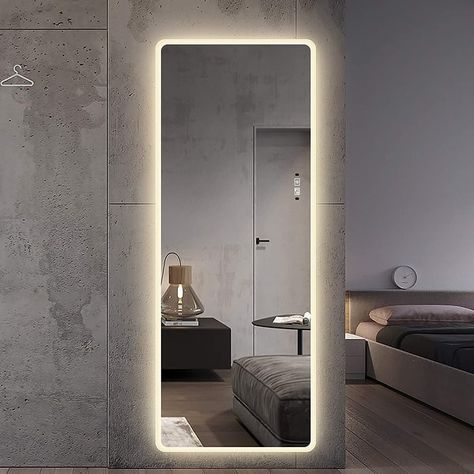 Full Length Mirror with Lights, Full Body Mirror Large Floor Mirror, Stand Up Dressing Mirror,21.7 in. W x 65 in. H - White - Bed Bath & Beyond - 39119919 Floor Mirror Stand, Full Length Mirror With Lights, Large Floor Mirror, Mirror Stand, Floor Length Mirror, Tall Mirror, Lighted Wall Mirror, Acne Studio, Mirrored Wall