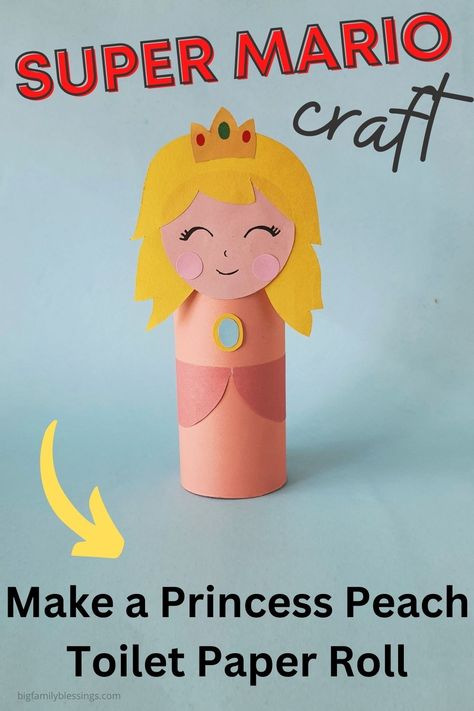 Super Mario Arts And Crafts, Super Mario Bros Art Ideas, Mario Toilet Paper Roll, Princess Peach Craft, Diy Princess Peach Decorations, Princess Peach Valentine Box Ideas, Peach Craft, Mario Birthday Party Princess Peach, Mario Crafts For Kids Easy