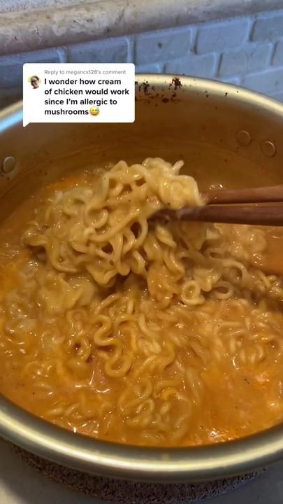 Milk Ramen Recipe, Cheesy Shin Ramyun, Ramen And Cream Of Mushroom Soup, Cream Of Mushroom Soup Ramen, Ramen With Cream Of Mushroom, Cream Of Mushroom Ramen, Shin Ramyun Recipes, Shin Ramen Recipes, Shin Ramen Hacks