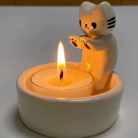 Amazon.com: Cartoon Kitten Candle Holder, Kitty Warming Its Paws Cute Scented Light Holder Candle Sticks Holder Decor, Cat Candle Holder Christmas Candle Holder, Cat Gypsum Candle Sticks Holder : Home & Kitchen Clay Candle Stand, Candle Stick Holders Decor, Cat Candle Holder, Clay Candle Holders, Bureau Decor, Cartoon Kitten, Cat Candle, Clay Candle, Diy Air Dry Clay