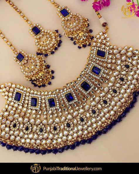 featured:- Blue Kundan Choker Set Shop our latest collection at our store or visit our website today to buy.. You may also DM us OR contact us at 91 9914721111 to buy. Image copyright 2k18 Punjabi Traditional Jewellery WORLDWIDE SHIPPING AVAILABLE Free Shipping in India Cash on delivery available for India All kinds of Debit/Credit Cards or other payment methods are accepted #punjabi #traditional #Wedding #churra #WeddingChurra #punjabichura #bridal #bridalstudio #indianwedding #Weddi Golden Bridal Jewellery, Punjabi Traditional Jewellery, Wedding Jewellery Designs, Kundan Choker Set, Indian Wedding Jewelry Sets, Bridal Necklace Designs, Indian Jewelry Earrings, Indian Bridal Jewelry Sets, Kundan Choker