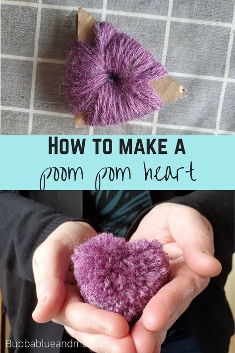 How to adapt a pom pom to make a heart pom pom, great craft for children for valentine's day Pom Pom Puppy, Pom Pom Crafts For Adults, Valentine Pom Pom Crafts, Pom Pom Hearts, Pom Pom Valentine Craft, How To Make A Heart Pom Pom, Pom Pom Heart, Valentines Crafts For Adults, Heart Pompom Diy