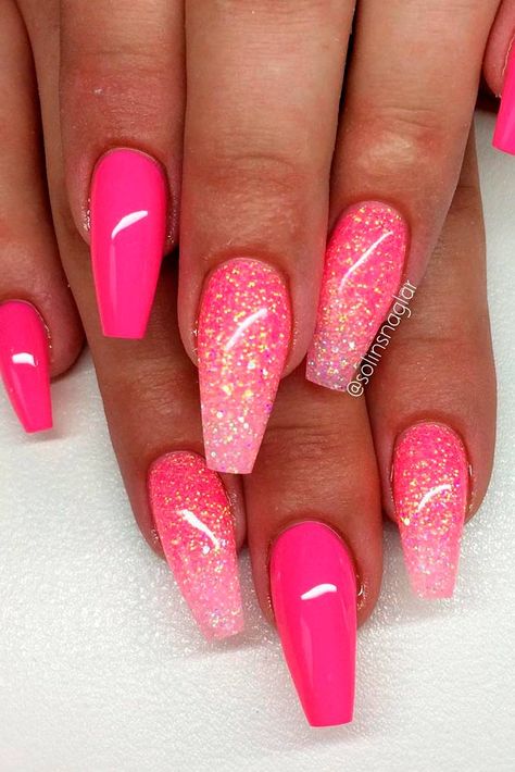 Pink Nail Colors, Unghie Sfumate, Pink Glitter Nails, Pink Gel Nails, Hot Pink Nails, Pink Gel, Pink Shades, Super Nails, Pink Nail Designs