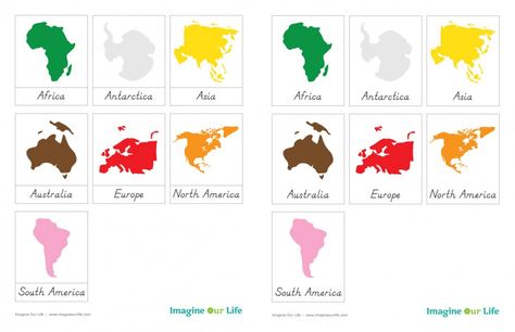 Montessori Continents Map & Quietbook with Free 3-Part Cards from Imagine Our Life Montessori Continents, Montessori Geography, Montessori Printables, Geography For Kids, Geography Activities, Continents And Oceans, Montessori Lessons, Teaching Geography, Homeschool Geography