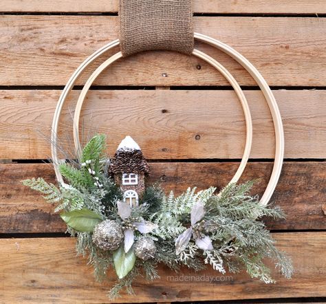 Winter Holiday Woodland Wreath Woodland Wreath, Winter Wreath Diy, Holiday Wreaths Diy, Embroidery Hoop Crafts, Holiday Embroidery, Easy Christmas Wreaths, Rustic Holiday, Winter Diy, Noel Christmas