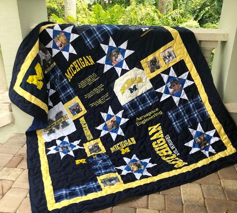 Mosaic Graduation Memory Quilts: Can Include T-shirts Star - Etsy Canada Graduation Quilts, Embroidered Quotes, Tshirt Quilt Pattern, Cheerleading Tshirts, Graduation Memories, Star Photo, Photo Quilts, Patchwork Blocks, Patchwork Embroidery