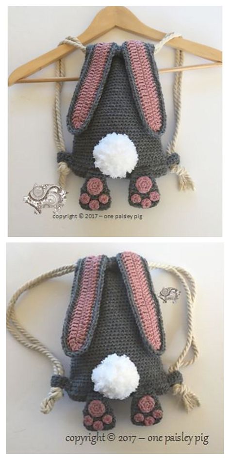 Bunny Backpack Free Crochet Pattern & Paid - DIY Magazine Bunny Backpack Crochet, Crochet Bunny Backpack Free Pattern, Crochet Baby Bunny Outfit Free Pattern, Mochila Crochet Pattern, Crochet Rucksack Free Pattern, Free Crochet Patterns Acrylic Yarn, Crochet Animal Backpack, Backpack Crochet Pattern Free, Rainbow Yarn Crochet Ideas