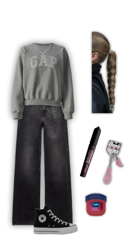 simple outfit shein jeans zara black jeans aestethic fall outfit gap hoodie grey sweatshirt silver necklace outfit slickback braid outfit Braid Outfit, Gap Hoodie Outfit, Silver Necklace Outfit, Outfit Shein, Shein Jeans, Gap Hoodie, Necklace Outfit, Simple Outfit, Hoodie Outfit