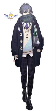 Anime Guy Outfits, Anime Boy Clothes, Male Vtuber, Male Fantasy Clothing, Prep Boys, Boys Winter Clothes, Cute Sweater Outfits, Clothes Illustration, Smart Casual Menswear