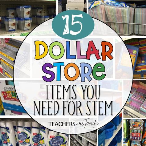 15 Items You Need from the Dollar Store for STEM - Teachers are Terrific Stem Classroom Setup, Creative Classroom Decor, Stem Bins, Stem Boxes, Steam Classroom, Classroom Store, Classroom Decor Ideas, Kindergarten Stem, Work Bins