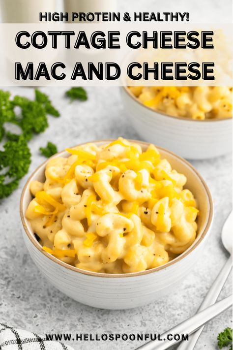 Cottage Cheese Mac and Cheese (High Protein) - Hello Spoonful Cottage Cheese Mac And Cheese, Recipe Cottage Cheese, Healthy Mac N Cheese Recipe, Cottage Cheese Dinner, Cheese Mac And Cheese, Cottage Cheese Pasta, Cottage Cheese Recipes Healthy, Mac And Cheese Healthy, Mac And Cheese Sauce