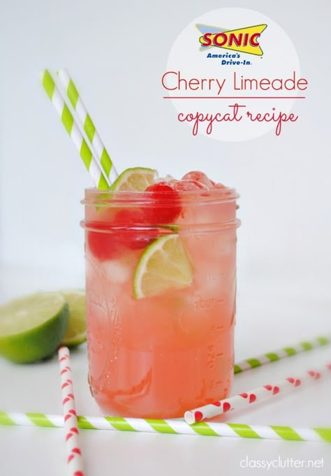 Sonic Cherry Limeade Copycat Recipe Summer Beverages Non Alcoholic, Homemade Cherry Limeade, Pitcher Drinks Nonalcoholic, Cherry Limeade Recipe, Sonic Cherry Limeade, Sonic Drinks, Drink Vodka, Recipe Copycat, Limeade Recipe