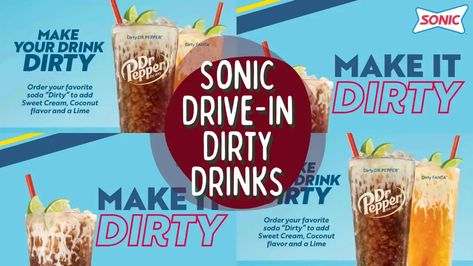 Sonic Dirty Drinks are Back in August 2024? (How to Order) Sonic Dirty Dr Pepper, Dr Pepper Sonic Drinks, Sonic Dirty Soda, Dirty Sonic Drinks, Dirty Drinks, Sonic Menu, Sonic Drinks, Flavored Water Drinks, Butterbeer Recipe