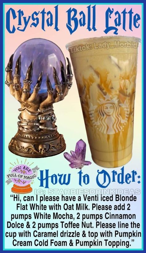 Starbucks Halloween Drinks, Harry Potter Drinks, Starbucks Flavors, Copycat Starbucks Drinks, Starbucks Secret Menu Recipes, Fun Drink Recipe, Cold Starbucks Drinks, Secret Starbucks Recipes, Starbucks Drinks Diy